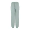 Women's Pants Pockets High Waist Female Trousers Slight Strech Ankle-Length Women Solid Color Loose Fit Ankle-Tied