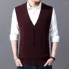 Men's Sweaters Knitted Father's Man Single Breasted Sleeveless Sweater Cardigan Men Wool Coats Vest