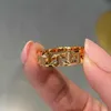 Designer original V gold Tiffays true ring high quality CNC carved 18k rose return T letter couple