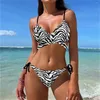 Women's Swimwear Zebra Bikini Swimsuit Green And Black Stripes Sexy Push Up Stylish Bikinis Set Swim Surf Suspender Design Bathing Suit