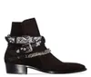Brand New Man Ami Ri Bandana Strap Buckled Ankle Boots Black Leather Suede Multiple Bandana Print Sidebuckled Straps Shoes5282013