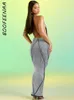 Abiti casual Boofeenaa Grey Stripe Stampato BodyCon Sexy CodyCon Deep v Halter senza backless Long Fall 2024 Outfit Night Club C70-CF27