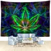 Psychedelic Green Maple Leaf Tapestry Wall Hanging Witchcraft Hippie Tapiz Bohemia Abstract Art Simple Bedroom Home Decor