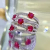 Pierścienie klastra S925 Srebrny pierścień Lekka luksusowa rubinowa geometria wszechstronna biżuteria