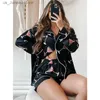 Kadınların Pijama Xingqing Noel Pijama Kadınlar İçin Setleri Şeker Casty Baskı Tek Göğüslü Uzun Slve Gömlek Şortlu Slpwear Loungewear 1 T240415