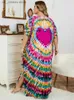 Basic Casual Dresses Plus Size 2023 New Summer Casual Print Batwing Slve Women Clothing Moroccan Kaftan Holiday Beachwear Swimsuit Cover-ups Q1450 1 T240415