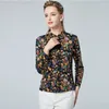 Kvinnor Blueses Birdtree Long Sleeve Print Slim Fit Mulberry Silk Shirts For Women Elegant Vintage 2024 Spring Top T42209QM