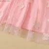 Girl's jurken 1-5 jaar Baby Girl Pink Butess Princess Dress Ribbed Ribbed Tule rok met lange mouwen voor lente herfst schattige verjaardagsfeestjes kostuums y240412y2404174Jat