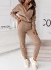 Fashion Two Piece Set Women Outfit Autumn Clothes Stand Collar Long Sleeve Zipper Design Top Casual Piping Pants 240412