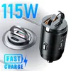 100W Metal Car Charger USB Super Charge USB-A USB-C PD Cigarette Adaptateur Light Charger Téléphone Hidden pour iPhone Xiaomi Samsung