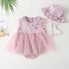 Baby Rompers Kids Clothes Infants Jumpsuit Summer Thin Newborn Kid Clothing With Hat Pink Yellow Mesh plaid triangle climbing suit Z0wB#