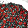 Women's Blouses Vintage Red Floral Print Tie Casual Spring Summer Shirts Design Letter Losse tops Brand 2024