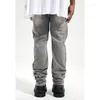 Pants High Street Cement Grigio per preparare jeans per gambe dritti vecchi casual