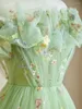 Robes de fête Vintage Green Prom Prom Princess sans manches Habitage Robe romantique sans bretelles Floral Women Vestidos de Noche