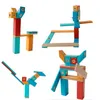 Dekompressionsleksak 1set magnetiska träblock leksaker 24 st trä byggstenar konstruktion set barn montessori utbildnings leksaker för barn gåvor 240413