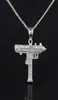 Hip Hop Gun Pendant Necklace For Men Women Iced Out Cz Pendant Cuban Chain Drop 9404272