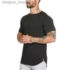 Erkek Hoodies Sweatshirts Marka Giyim Giyim Fitness Tişört Tişört Moda Uzatma Hip Hop Yaz Kısa Kollu T-Shirt Pamuk Fitness Scle Tshirt Erkekler C240412