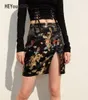 Hejoungirl chiński styl bodycon krótka mini spódnica drukowana swoboda czarna spódnica z wysokim talią podzielone boczne spódnice damskie mx5383795