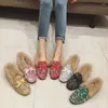 Casual Shoes Bowknot Glitter Wedding Fur Flat Women Espadrilles Plus Size35-41 Bling Ballerina Square Toe Paillette Plush Moccasins2024