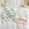 Camisoles Tanks Lace Crop Top Women Rose Floral Bra Mesh Tube Beauty Back Seamless Cami with Chest Pads Sexy Tank Sweet Lingerie