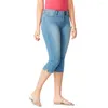 Kvinnors jeans sommarbyxor snygga beskurna med lutande färg smal passform i mitten av kalvlängden för pendelskola eller semesterkläder