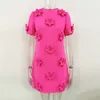 Women's Tanks & Camis Star Style Heavy Industry 3d Flower Short Sleeved Dress Fluorescent Powder
