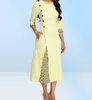 Damer Long Dress 5 Button Designer Round Neck Solid Color Matching Slim Button Dress Elegant Party Dress F06717743600