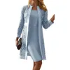 Fashion Two Piece Set Solid Lace Cardigan Temperament Temperament Party Robe for Women 240412