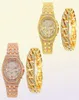 Zegarek na rękę fajną mrożoną bransoletkę zegarków dla mężczyzn Kobiety Para luksusowe zegarki złote diament z kubańską biżuterią z łańcucha Drop2263271