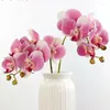 Decoratieve bloemen yan 4pcs real touch pu butterfly orchidee kunstmatige zijde phalaenopsis lange stengel voor huistafel vaaskantoor decoratie