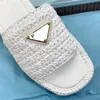 New Prad triangle Straw weave Slipper sandal platform Raffias Slippers Designer womans mens Summer Flat heel Casual Flip flops outdoors pool Sliders beach Shoe