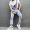 Jeans maschi da uomo strappato sottile bavaglini salta turisci da uomo elegante streetwear stretch dungarees cinturino maschile