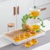 Tee-Sets 1 Set Lazy Tea Magnetic Water-tribierende Deckelschüssel Automatische Kohlglas-Teekanne Dose Tassen und Tablettsuiten