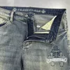 2024 Spring Autumn Embroidery Print dragkedja Mäns jeans rippade lätt tvättade mans långa pennbyxor WCNZ066
