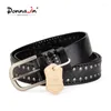 Belts Donna-in Women's Leather Belt Fashion Rivets Vintage Hollowed-out Punk Style Pin Buckle All Accessorized Jeans Accessories