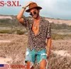 S3XL Plus Size Mänskjortor toppar män vintage leopardtryck skjortor för män sommar avslappnad kort ärm lös skjorta man blusar toppar t2191055