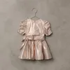 Menina Princesa Dress Vintage Dress Golden Pink infantil criança bow vestido fantasia festa de aniversário vestido de bebê roupas de bebê 1-10y 240329