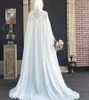 Vestido de noiva muçulmano branco 2023 Islâmico elegante com capa com capa de renda Castelo de noiva Vestidos de noiva longa Chiffon Dubai noiva árabe vestido de noiva casamento modest