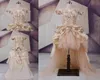 Robes de mariée gothiques élevés bas 2020 asymétrique hors de l'épaule champagne en dentelle en tulle applique en cristal strass avec des manches 7533193