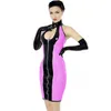 Abiti casual 23 colori elegante abito midi Qipao Nuota Collaro mandarino BodyCon COPHCON COTCHWORK DONNE SEXY PVC con guanti