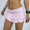 Jupes jupe plissée solide d'été Sweet Girl Sports Style Low Waited Ruffled Miniskirt pour femme Sexy Beach Pink Y2k Shorts