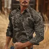 Męskie koszule 2024 Retro Western Cowboy Style 3D Printowa koszula z długim rękawem na świeżym powietrzu wiosna i lato wysokiej jakości klapa