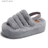 Slippers Thick soled plush slippers for women in 2023 with a new height increase of 6cm. Flat bottomed home cotton elastic straps H240412