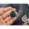 Carved Religion Stainless Steel Multi Color Agate Stone Necklace Iced Out Crystal Maitreya Jade Buddha Pendant