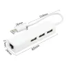 Hubs USB Ethernet till RJ45 Network Card 3 Ports USB Hub 2.0 Typ C till Ethernet LAN Network Card Adapter USB Hub för Windows -bärbara datorer