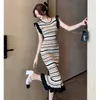 Sukienki zwykłe bez rękawów Slim Knit Bodycon sukienka kobiet 2024 Summer vintage elegancki kolor blokujący penies ołówek mujer