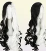 CRUELLA Deville De Vil Cosplay Wigs 75cm Long Curly Half White Black Heat Resistant Synthetic Hair Cap Y09136725896