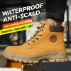 Botas Antismash Trabajo Botas de seguridad para hombres, zapatos de punta de acero, botas marrones de zapatillas de deporte a prueba de pinchazos, indestructibles e impermeables