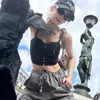 Czołgi damskie Summer Black Grommet koronki up camis crop tops kobiety seksowna bez ramiączka bez rękawów bez pleców Slim Fit Casual Streetwear Vest HMS52