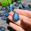 Pendant Necklaces Top Quality Labradorite Copper Plated White Gold Blue Fire Charms Teardrop Jewelry